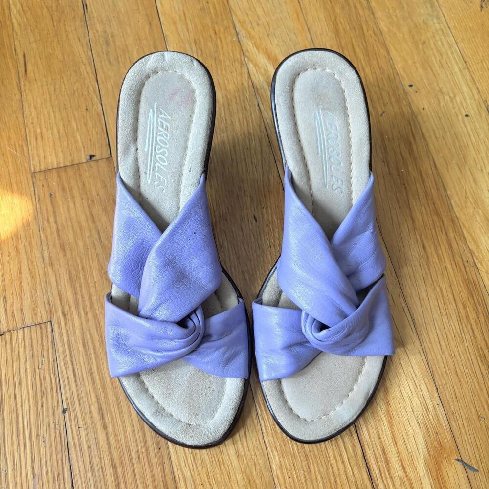 Purple Leather Wedge Sandals Lightly - Picture 1 of 4